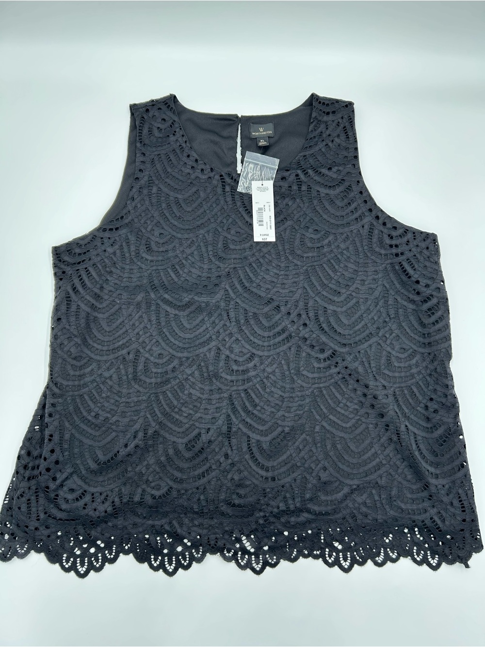 Worthington Black Lace Overlay Sleeveless Camisole XL NWT